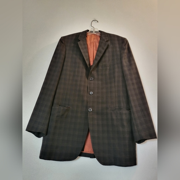 Greens Menswear Dark Plaid Blazer | Size Large - Picture 5 of 7